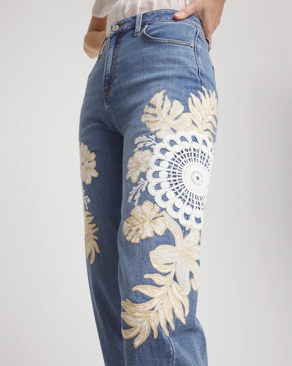 Chico's Embellished Tapered Cropped Jean