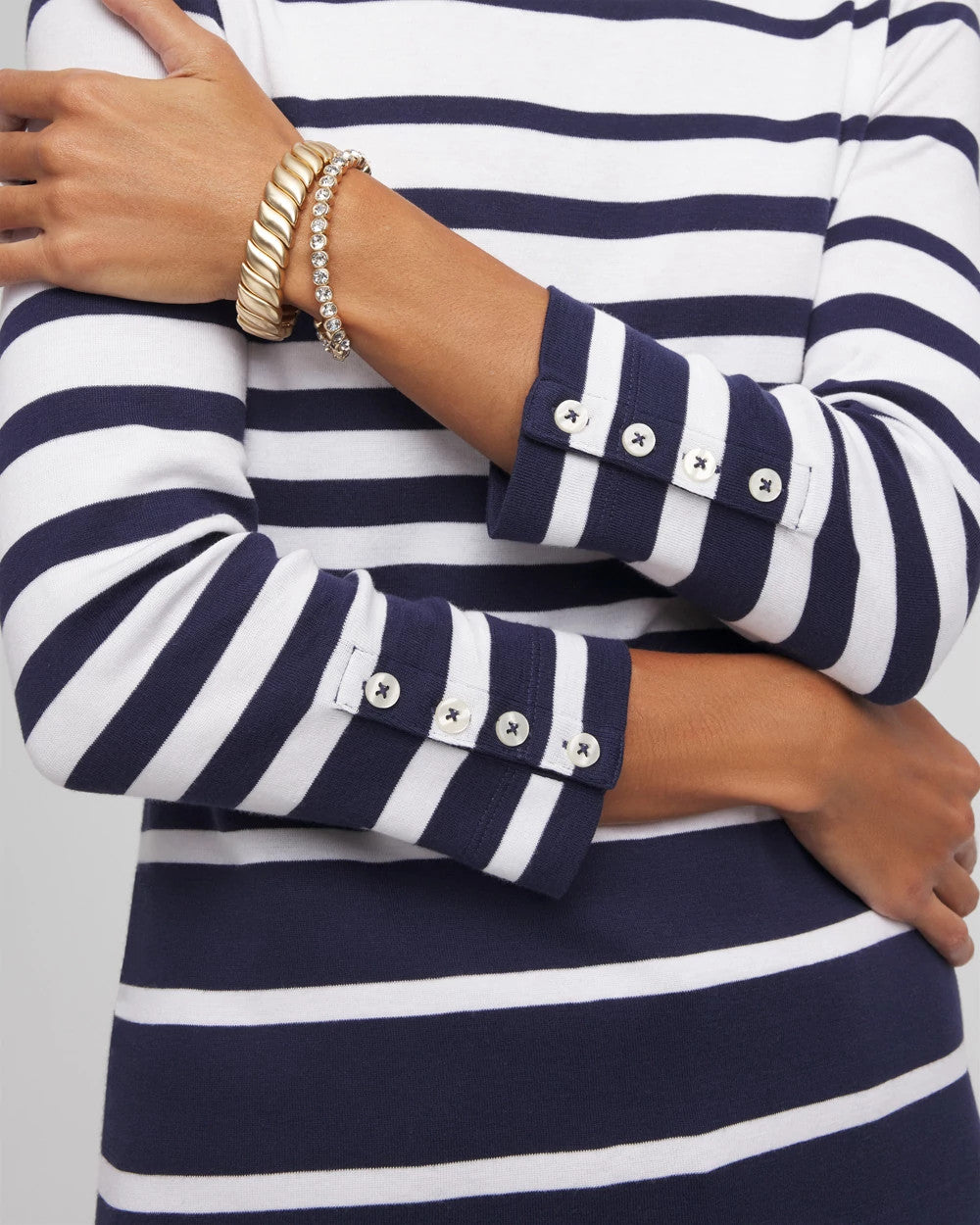 Chico's Striped 3/4 Sleeve Perfect Tee