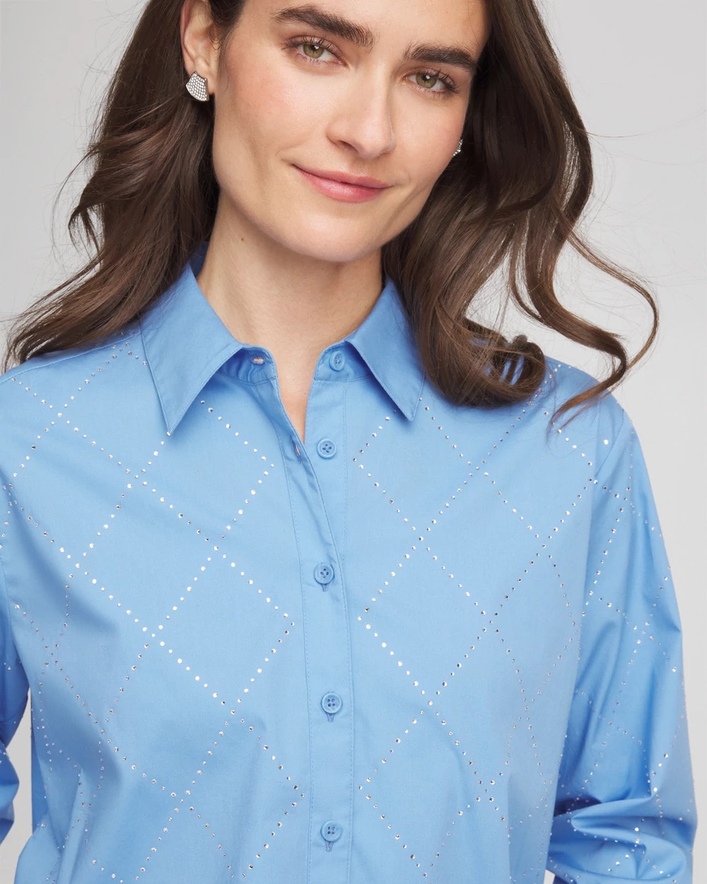 Chico's Embellished Stretch Cotton Collared Shirt