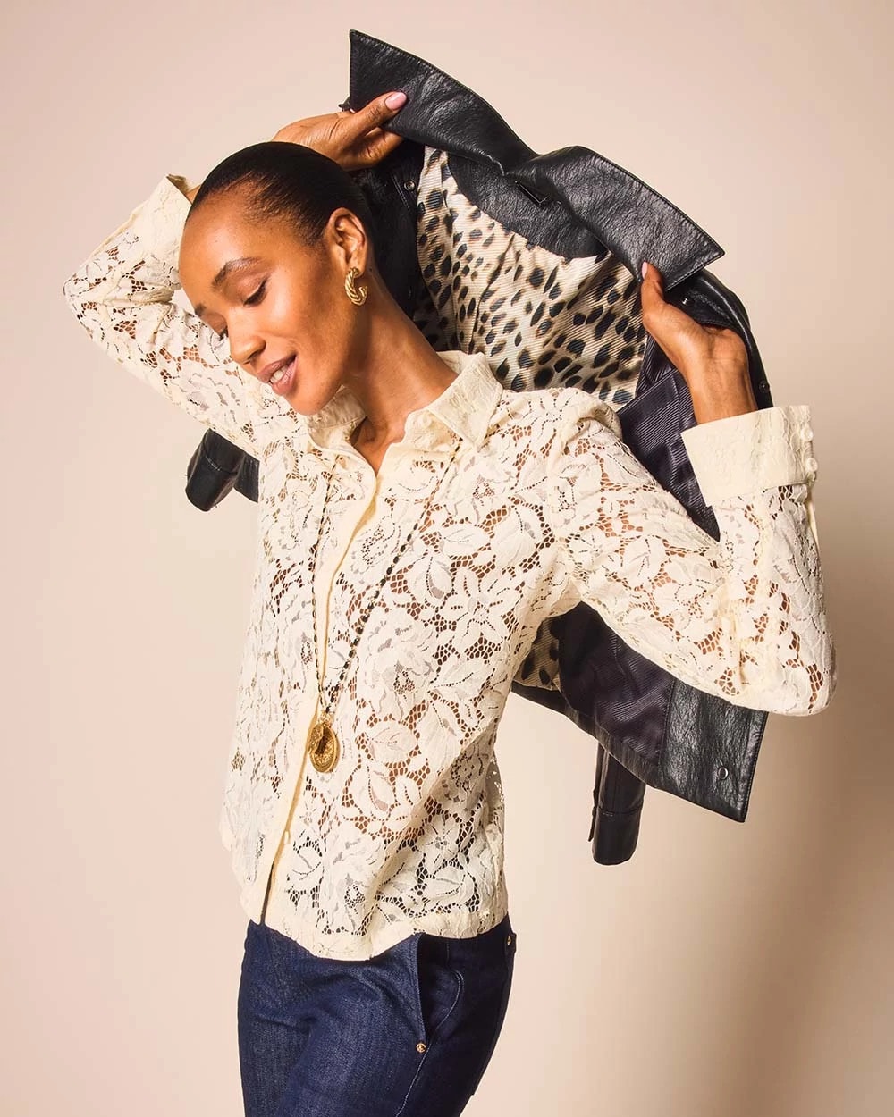 Chico's Classic-Fit Collared Lace Shirt