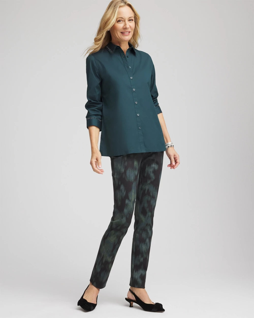 Chico's Rhinestone Embellished Poplin Tunic
