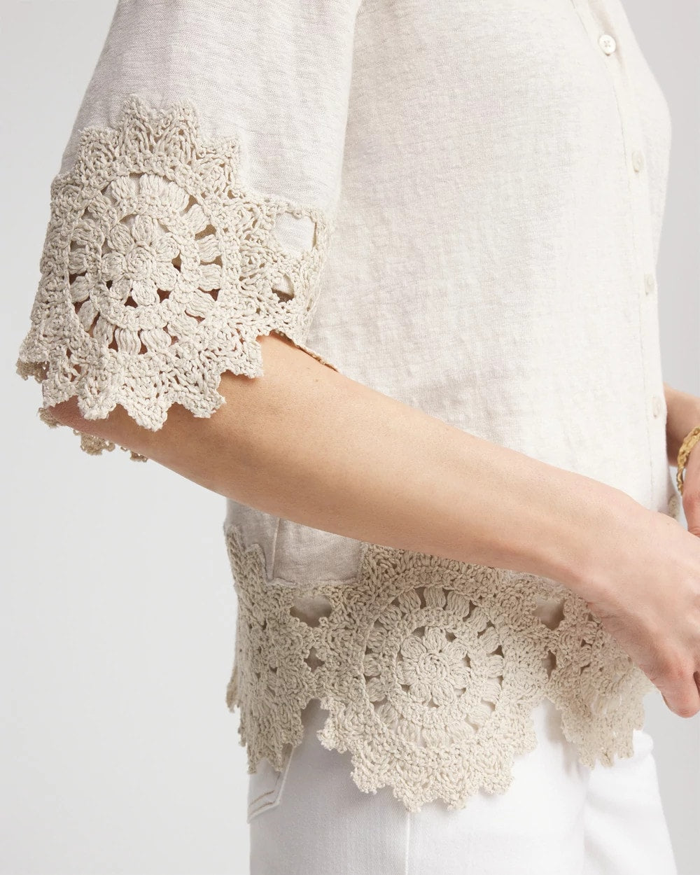 Chico's Crochet Trim Linen Shirt