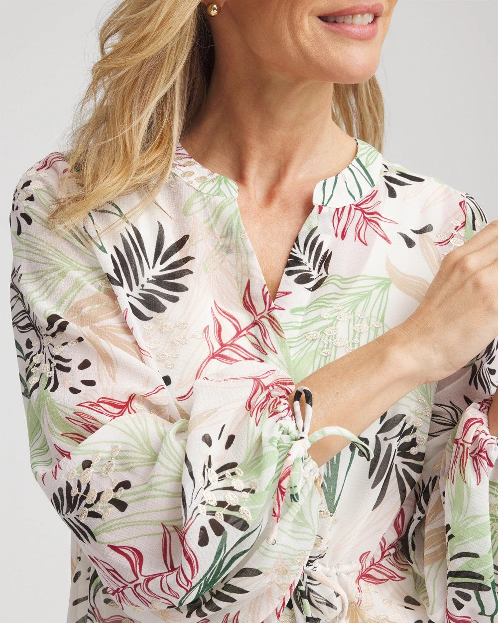 Chico's Drawstring Crinkle Chiffon Blouse