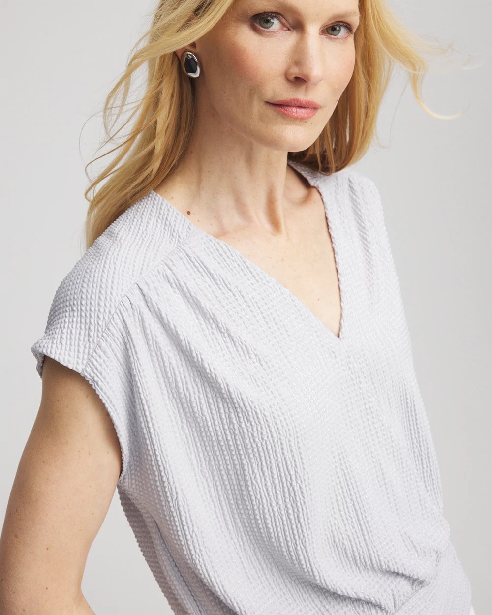 Chico's Foiled Knit Banded Bottom Top