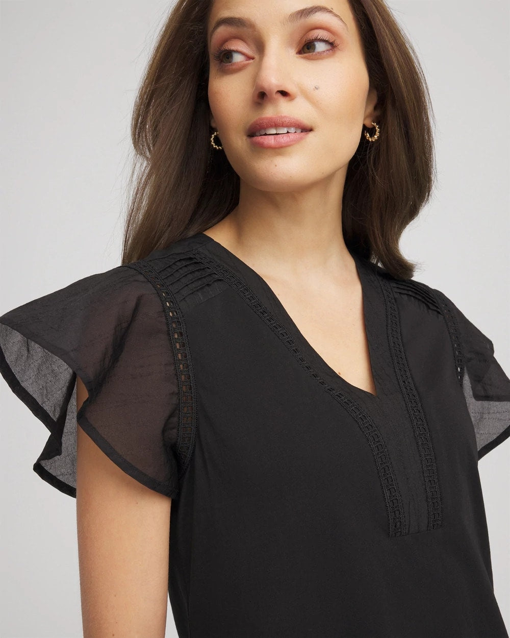 Chico's Pleated-Trim Flutter-Sleeve Tee