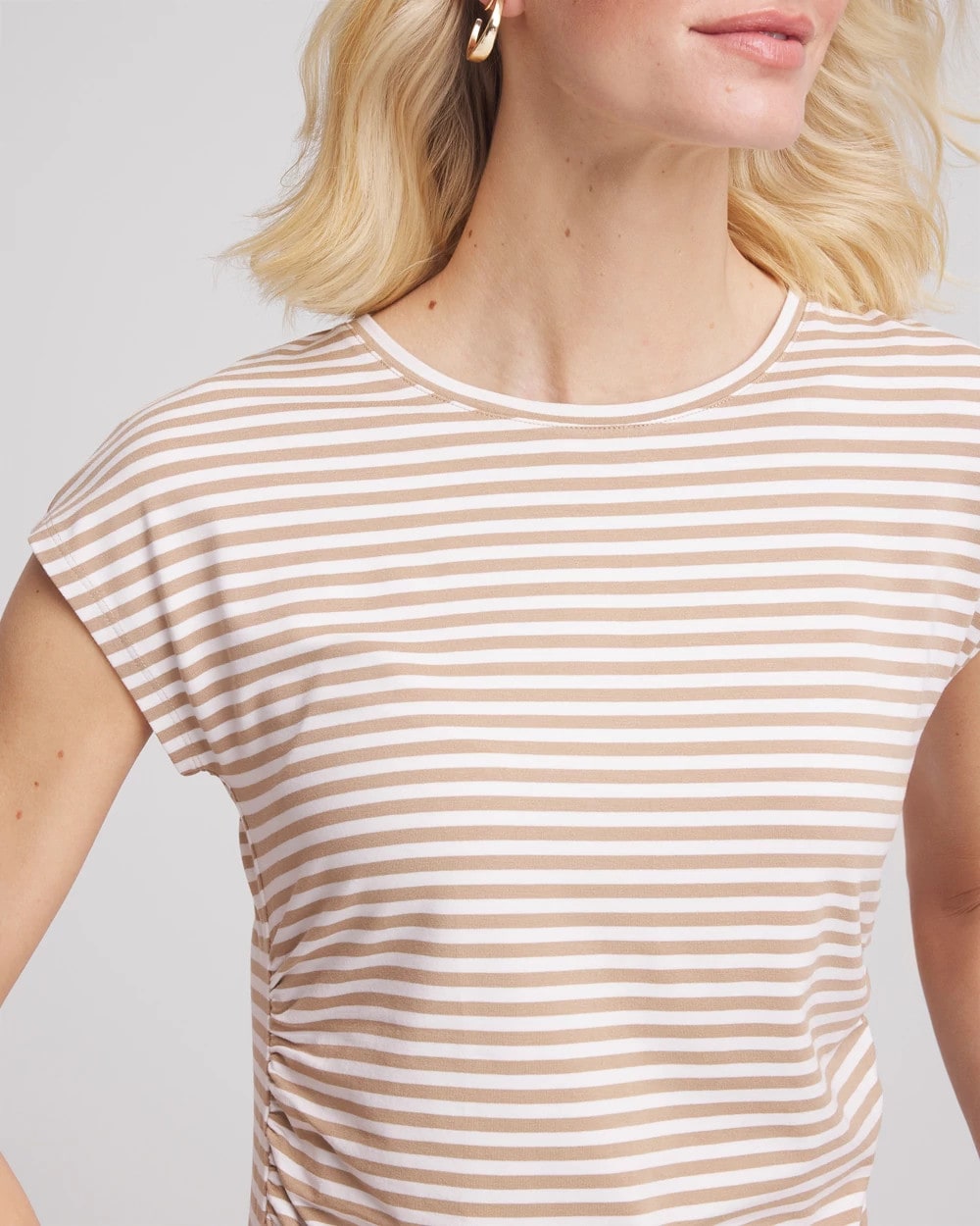 Chico's Neutral Striped Cap Sleeve Dolman Tee