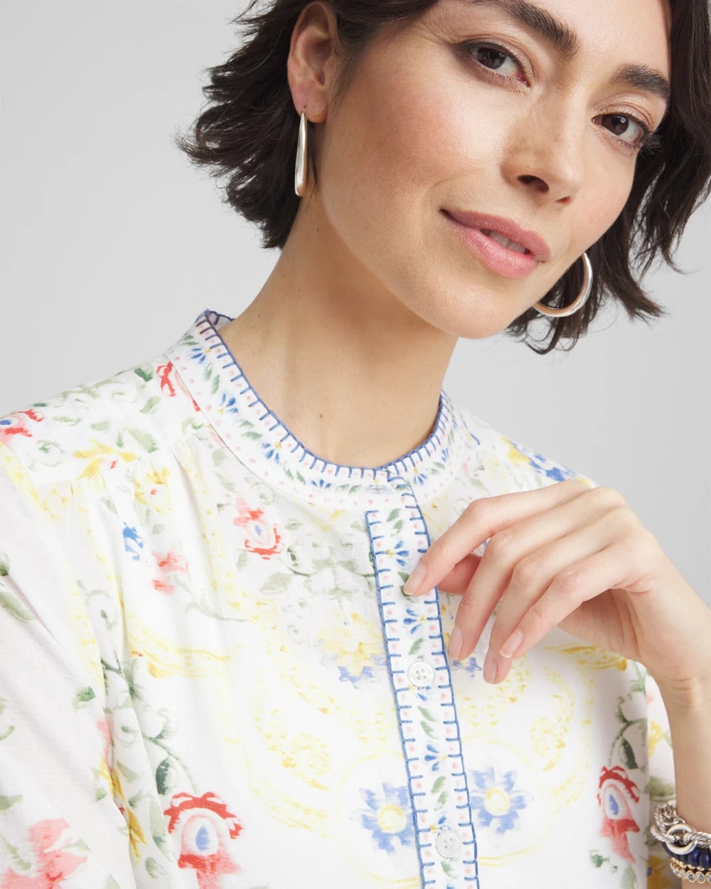 Chico's Floral Billow-Sleeve Blouse