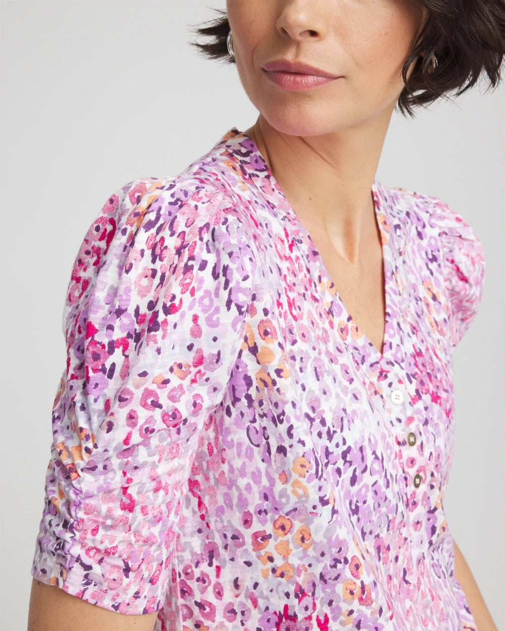 Chico's Animal Print Slub Henley Tee