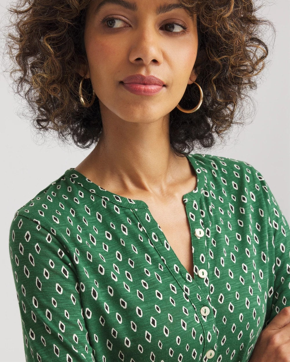Chico's Geo Cotton Slub Henley Shirt