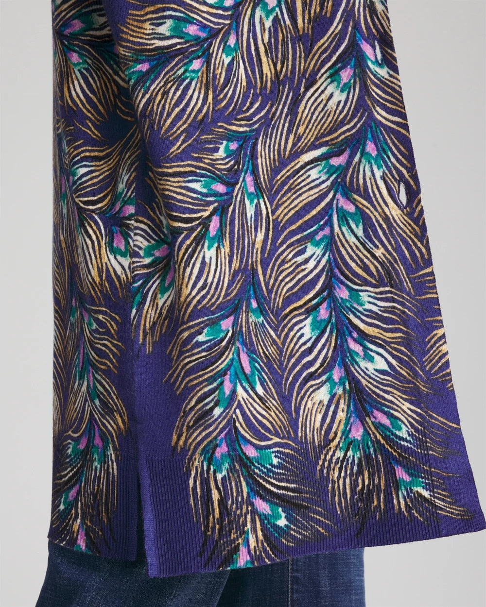 Chico's Ella Peacock-Print Cardigan Sweater
