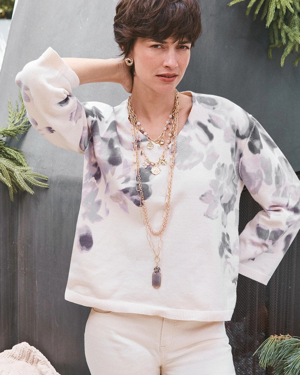 Chico's Printed V-Neck Sweater