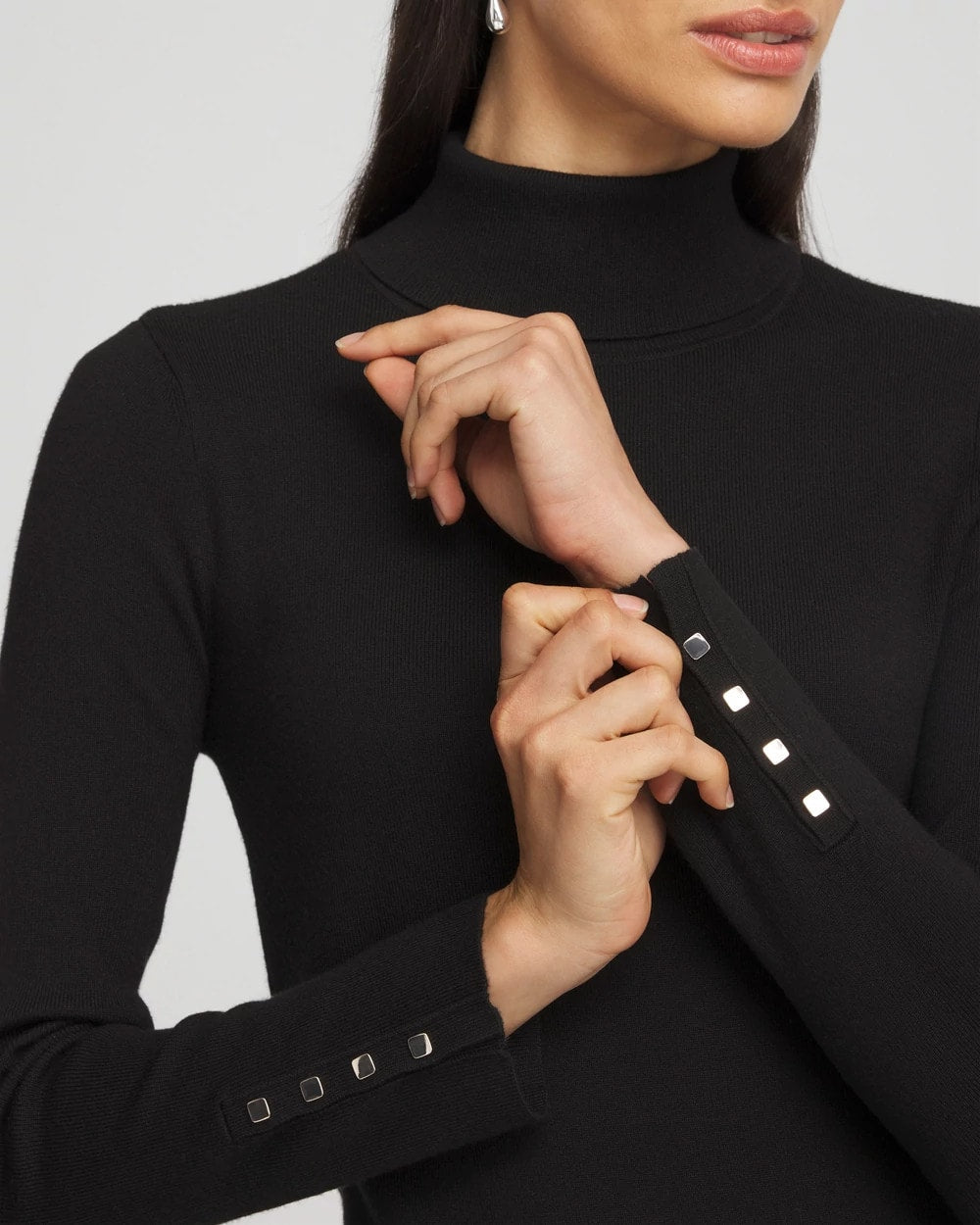 Chico's Ella Button Cuff Turtleneck Sweater