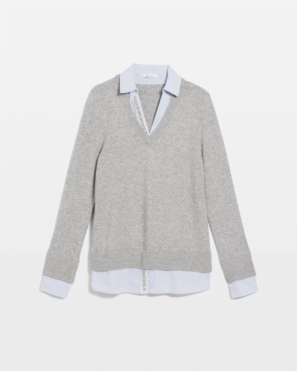 Chico's Sequin Built-In Shirt Knit Sweater