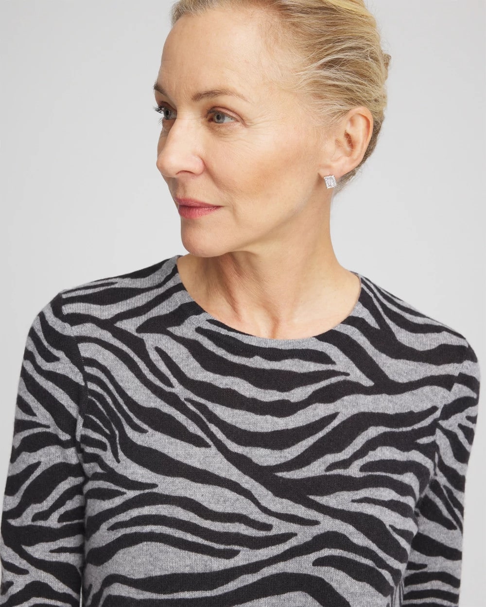 Chico's Cashmere Zebra Long-Sleeve Pullover Sweater