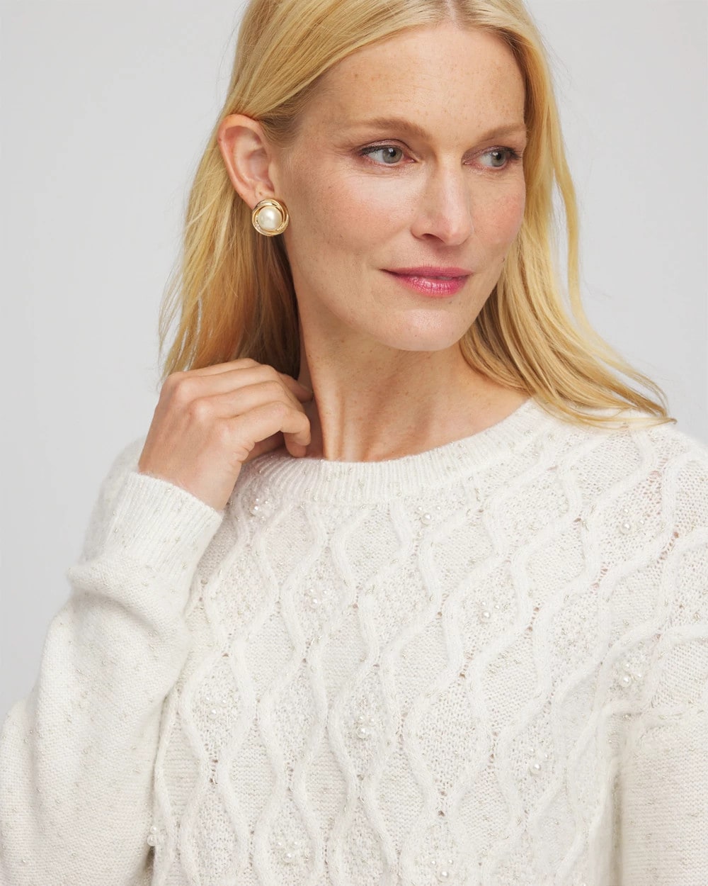 Chico's Embellished Cable Knit Sweater
