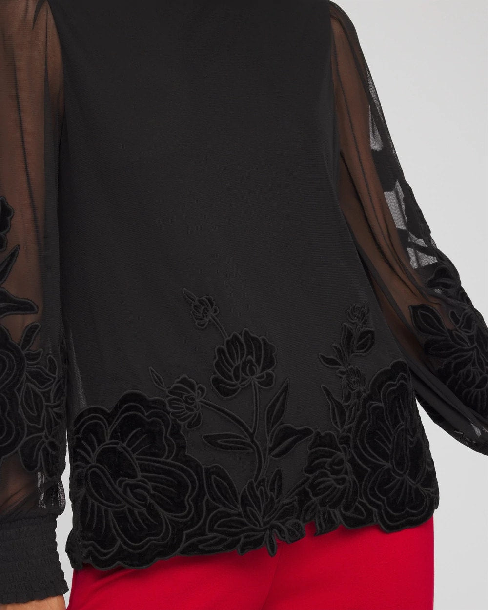 Chico's Sheer Mesh Velvet Appliqué Top