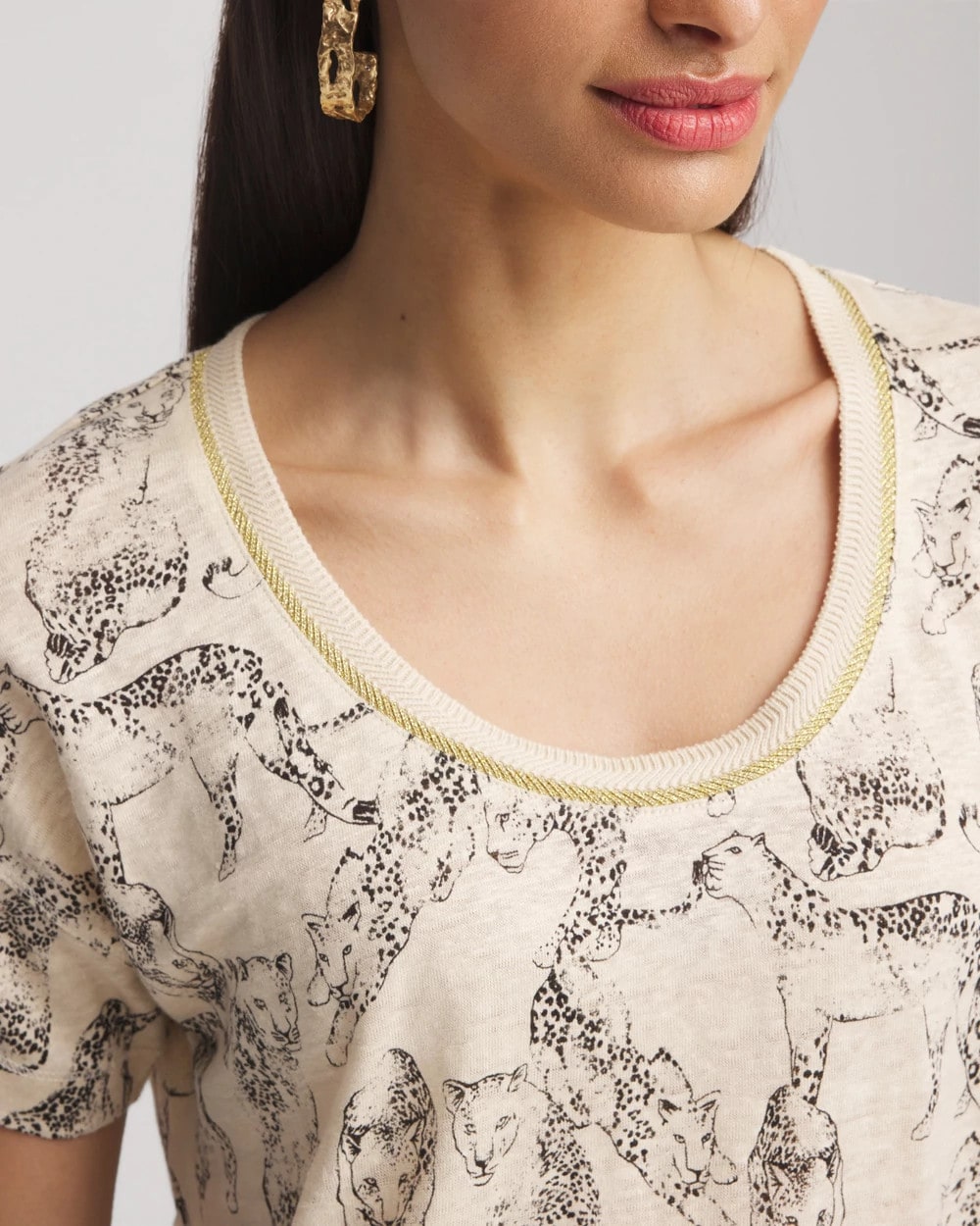 Chico's Panther Sweater-Trim Linen Tee