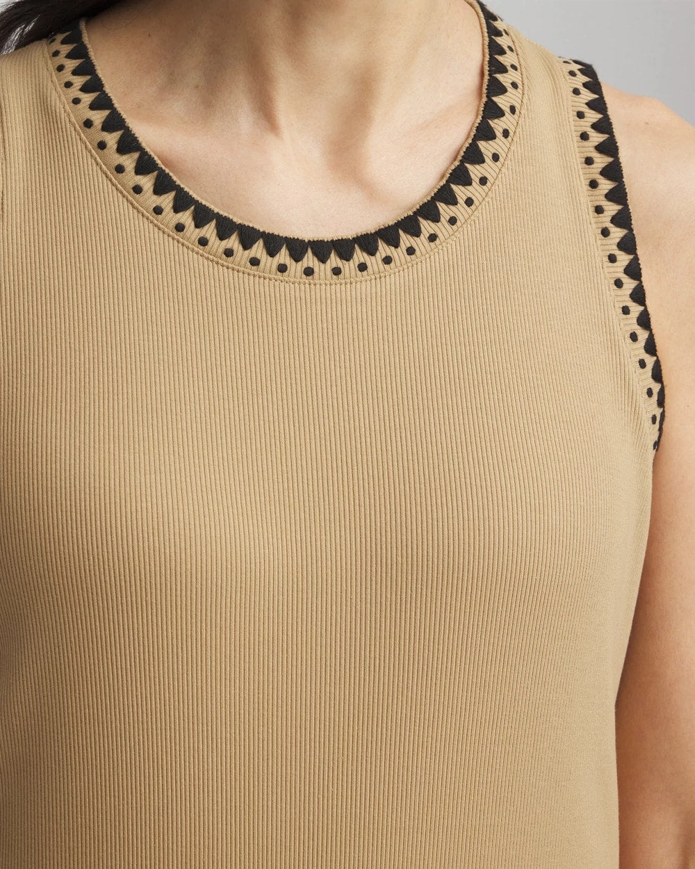Chico's Contrast-Trim Ribbed Cotton Tank Top