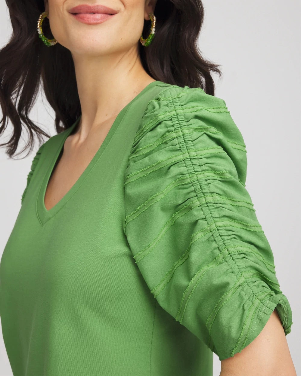 Chico's Ruched Sleeve V-Neck Tee