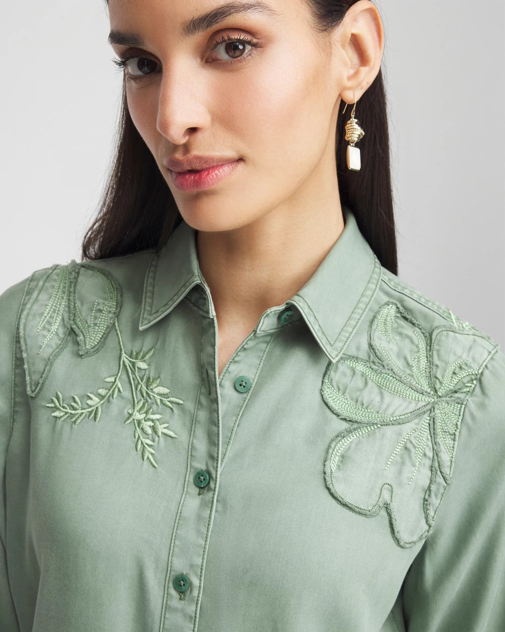 Chico's Embellished Lyocell Tencel™ Collared Shirt