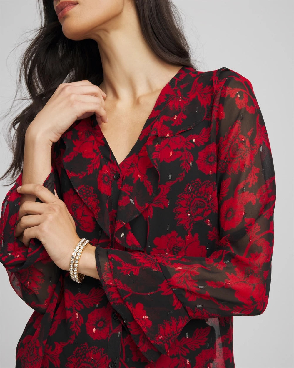 Chico's Georgette Clip Dot Ruffle Blouse