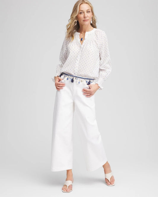 Chico's Smocked Split-neck Blouse
