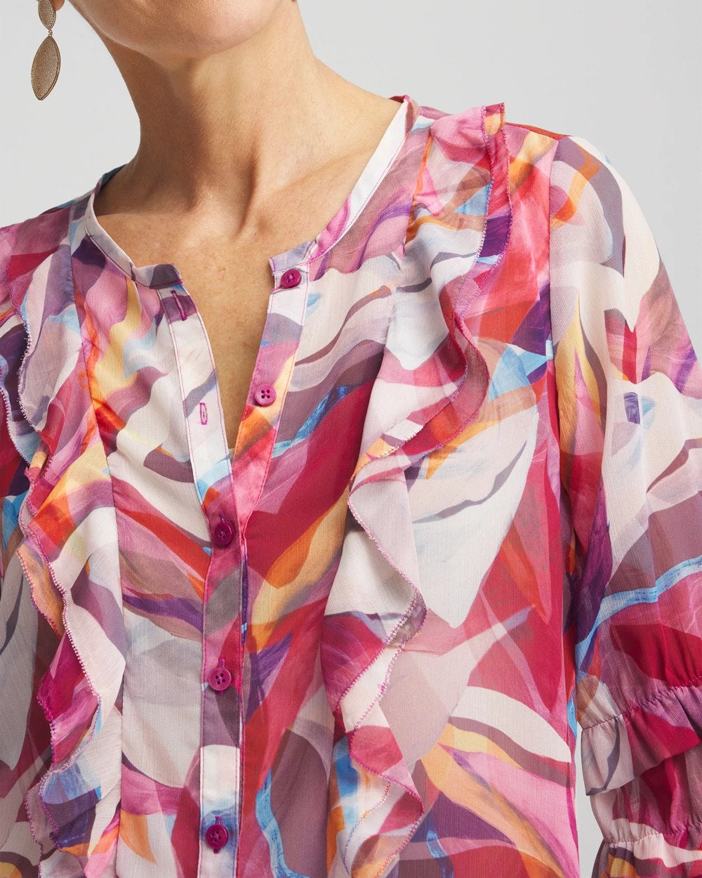 Chico's Abstract Ruffles Crinkle Blouse