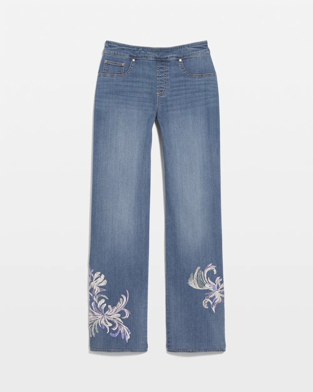 Chico's Embroidered Pull-On Wide-Leg Jeans