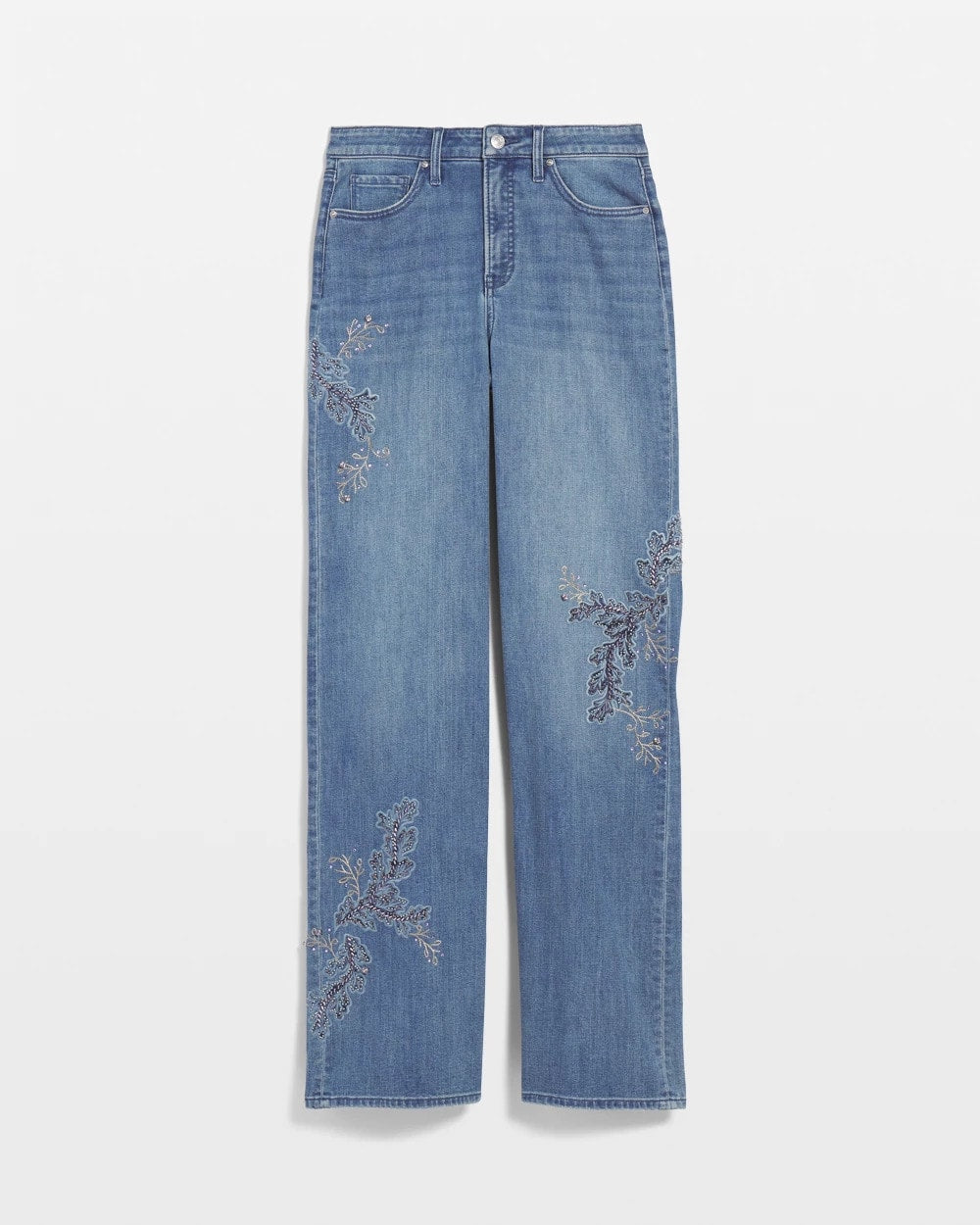 Chico's Embellished High Rise Wide Leg Jeans