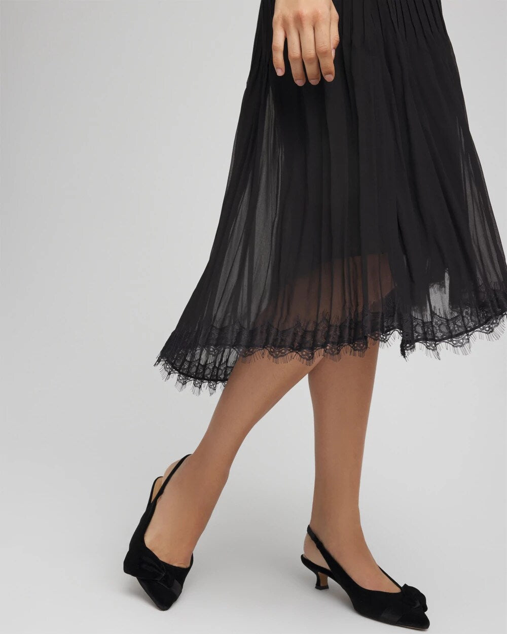 Chico's Pleated Lace Hem Midi Skirt