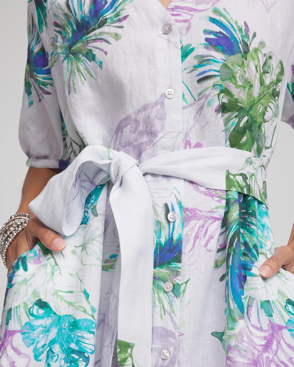 Chico's Floral Linen Shirtdress