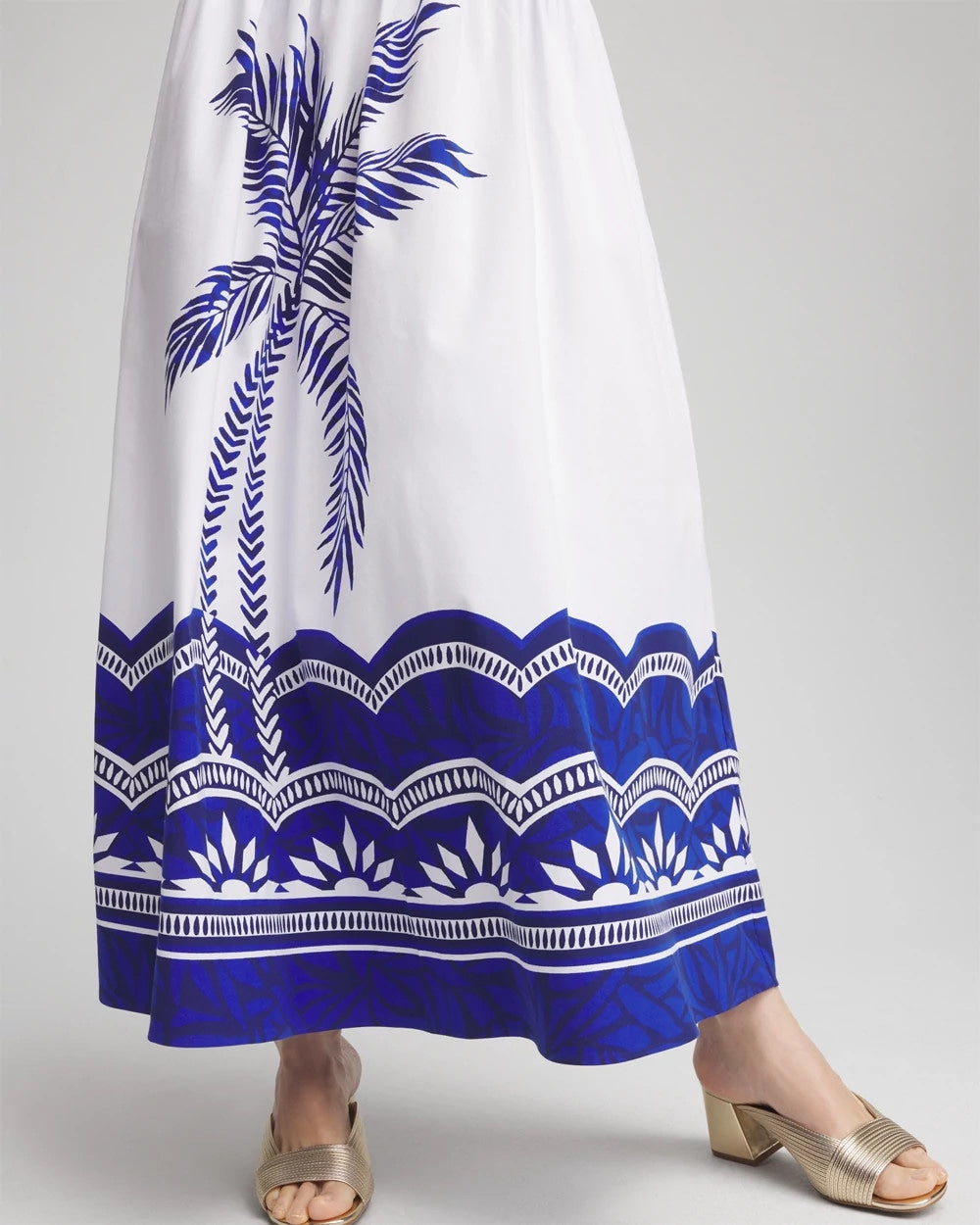 Chico's Tropical Smocked Waist Pull-On Skirt