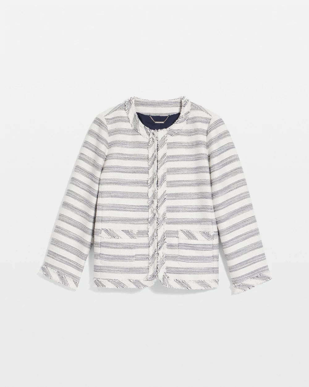 Chico's Striped Tweed Collarless Box Jacket