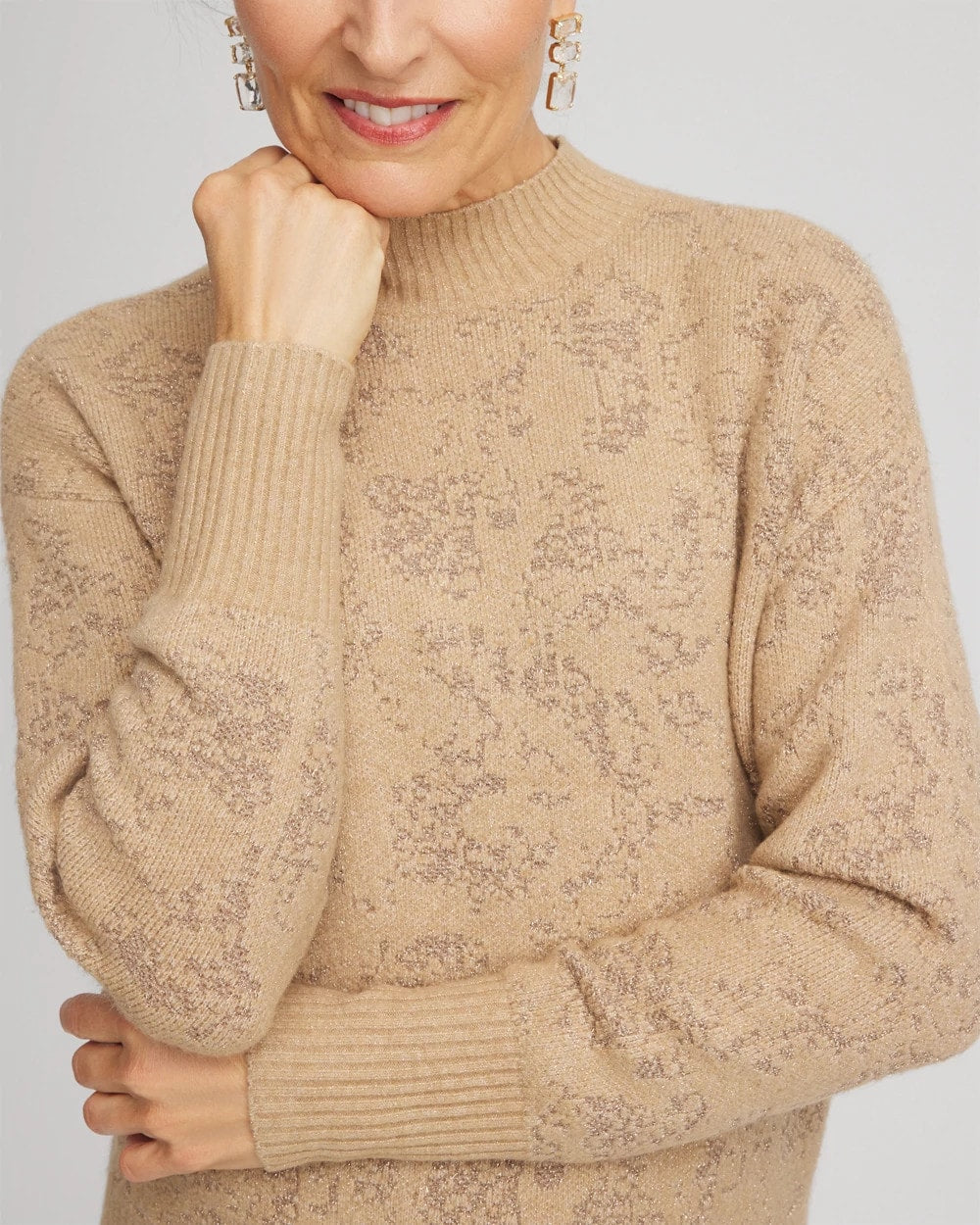 Chico's Jacquard Mockneck Pullover