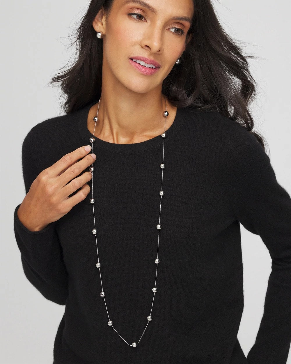 Chico's Multistrand Beaded Silvertone Necklace