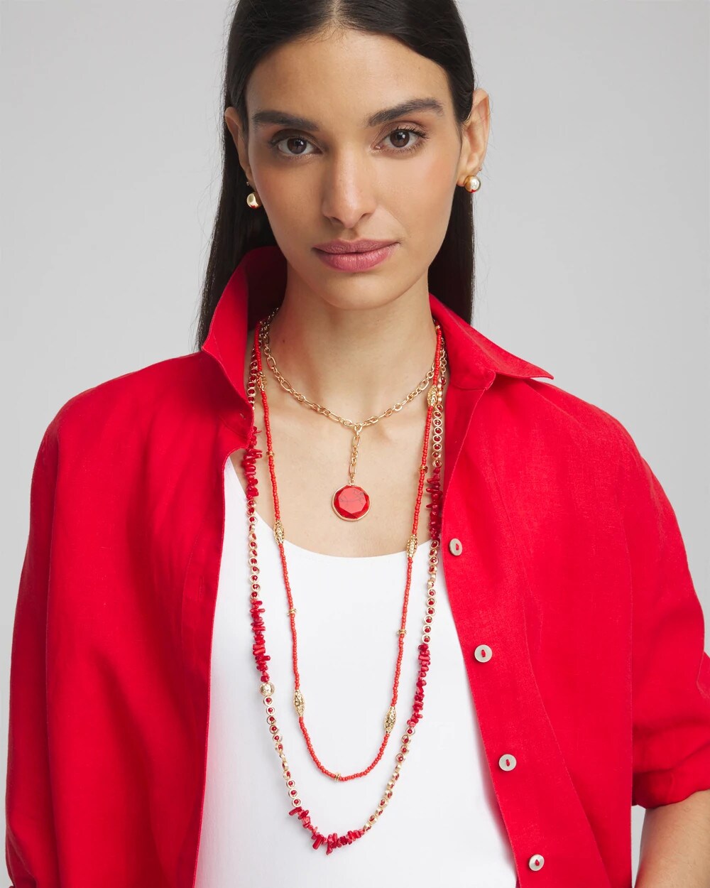 Chico's Convertible Beaded Pendant Necklace
