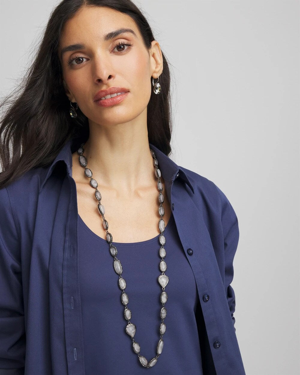 Chico's Frosted Quartz Single Strand Necklace