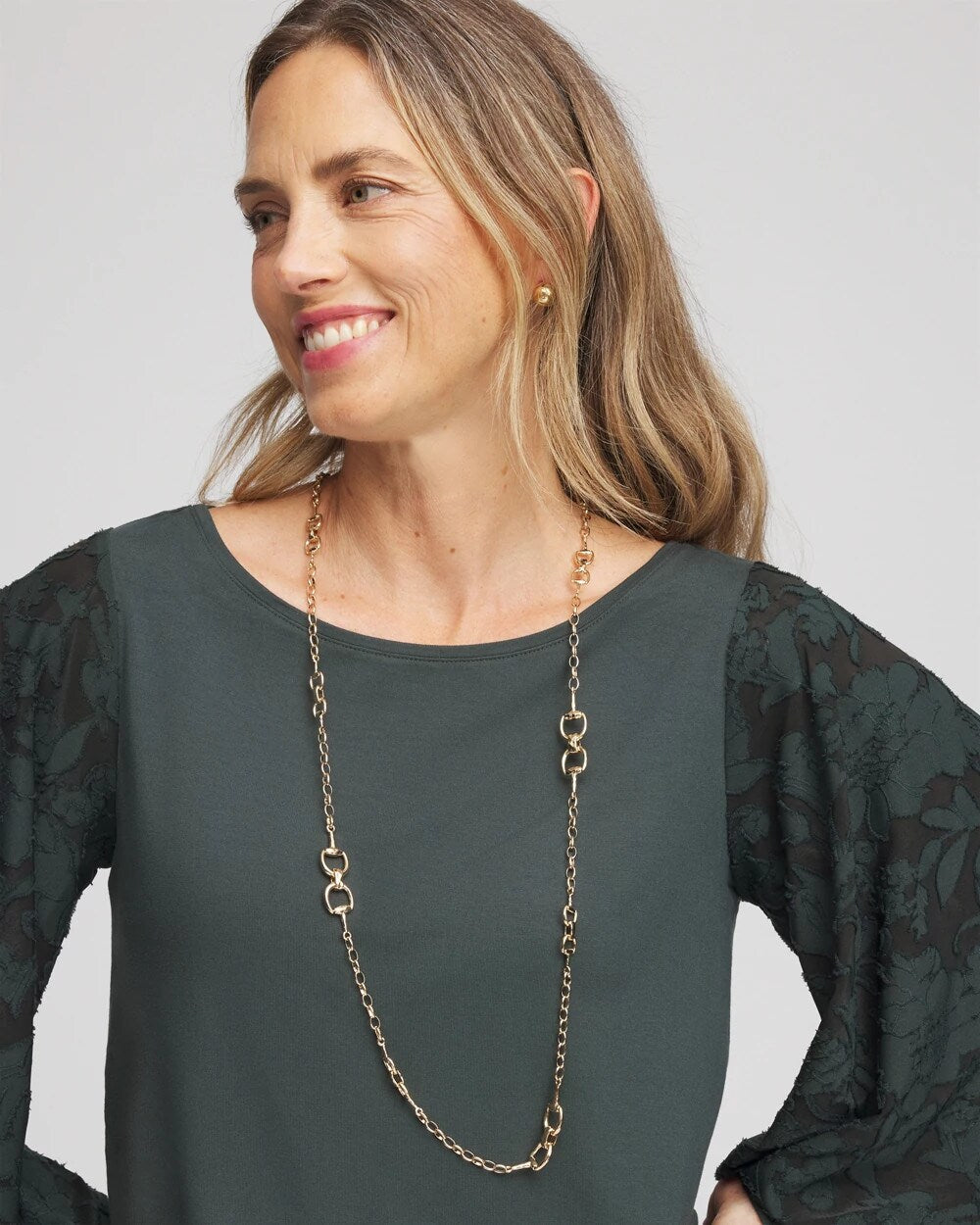Chico's Equestrian Horsebit Long Link Necklace