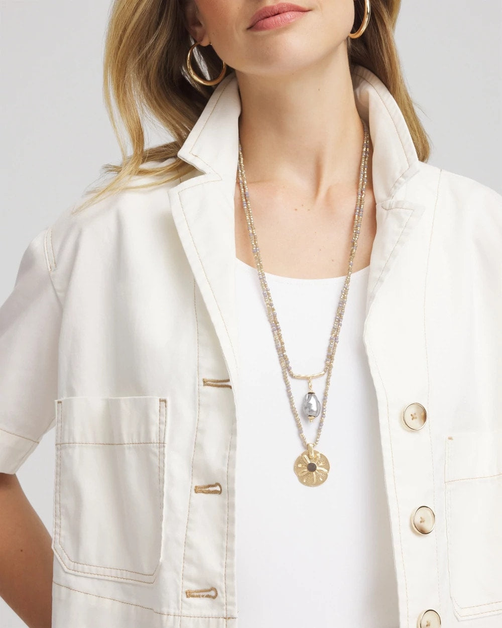 Chico's Convertible Abalone Pendant Necklace