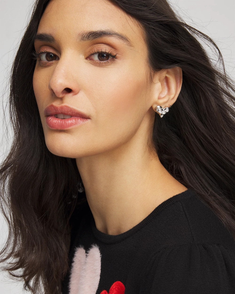 Chico's Mini Bejeweled Heart Stud Earrings