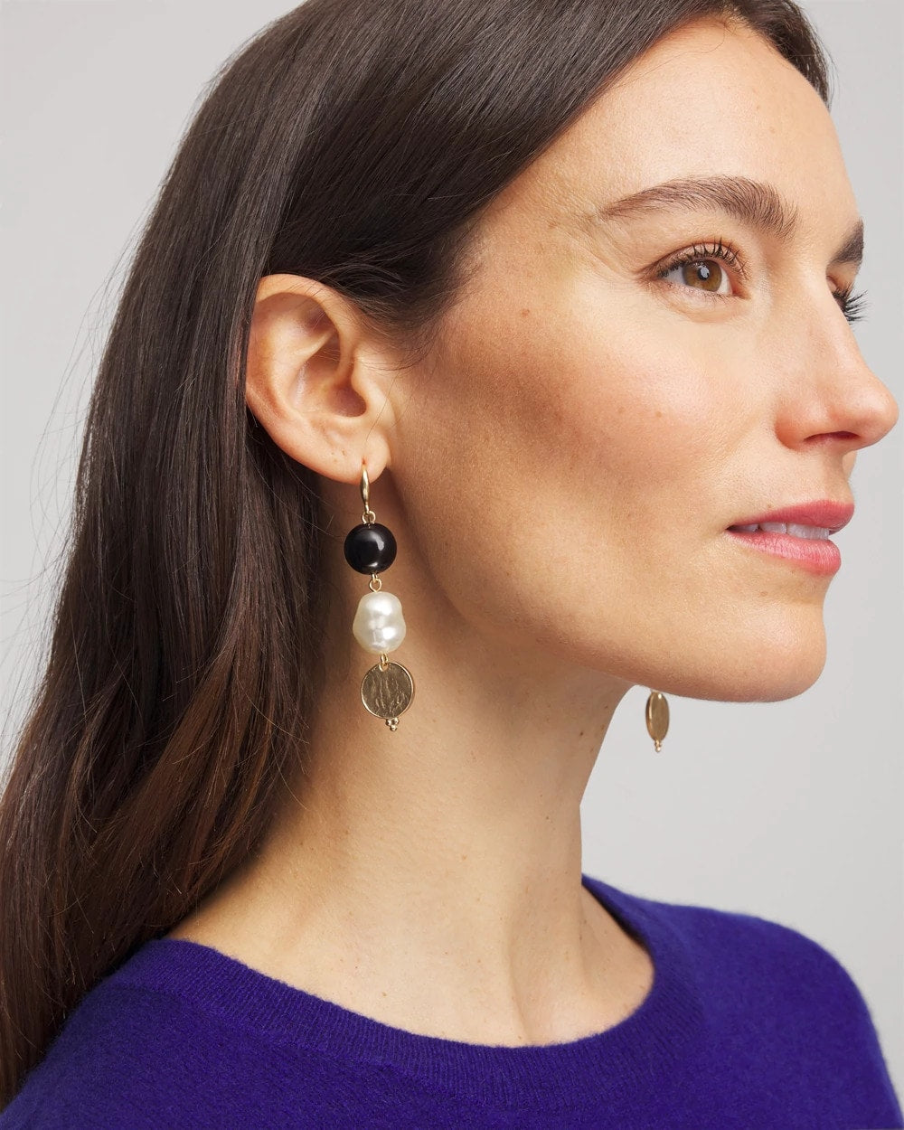 Chico's Linear Gold Pearl Earrings