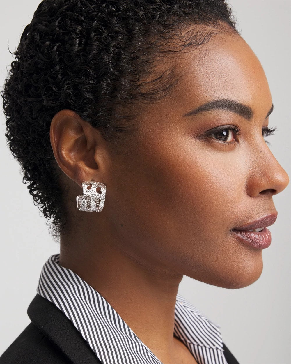Chico's No Droop® Cutout Silvertone Hoop Earrings