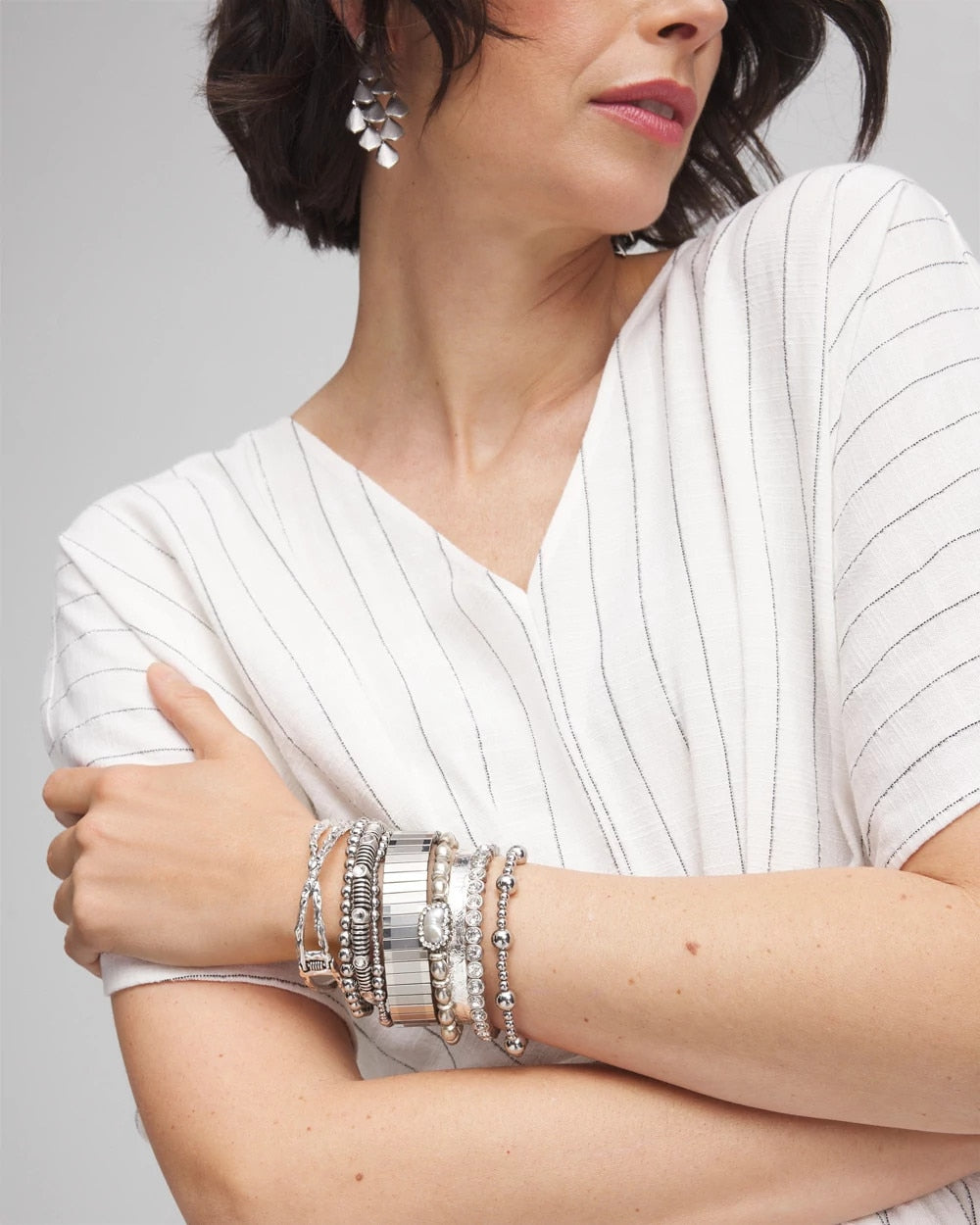 Chico's Silver Tone Stretch Watchband Bracelet