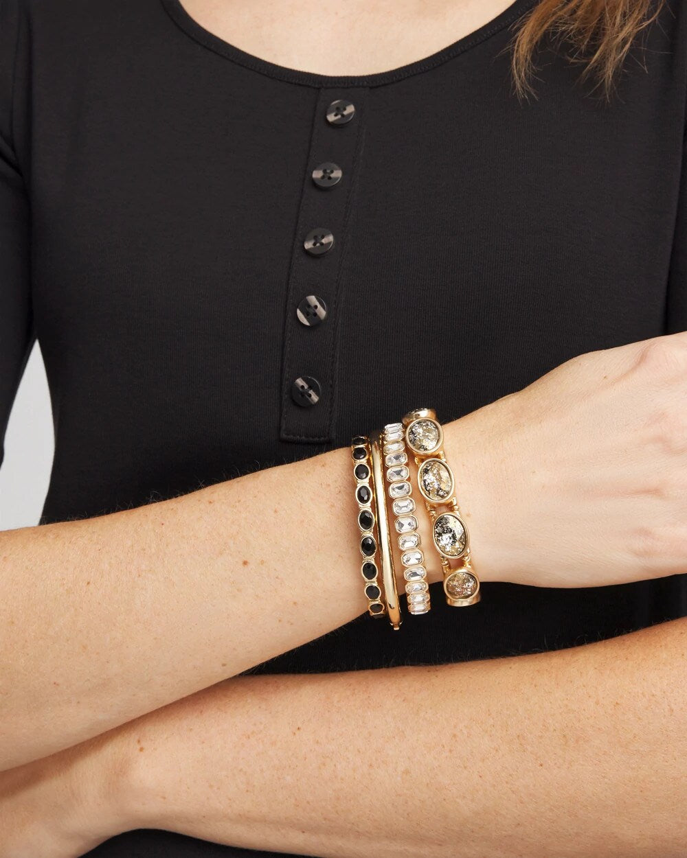 Chico's Large Faceted Gem Stretch Bracelet