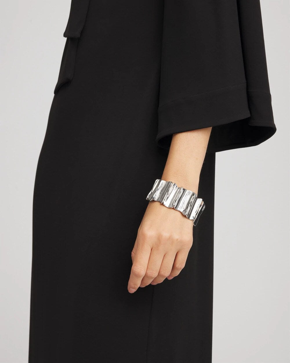 Chico's Silvertone Wave Stretch Cuff Bracelet
