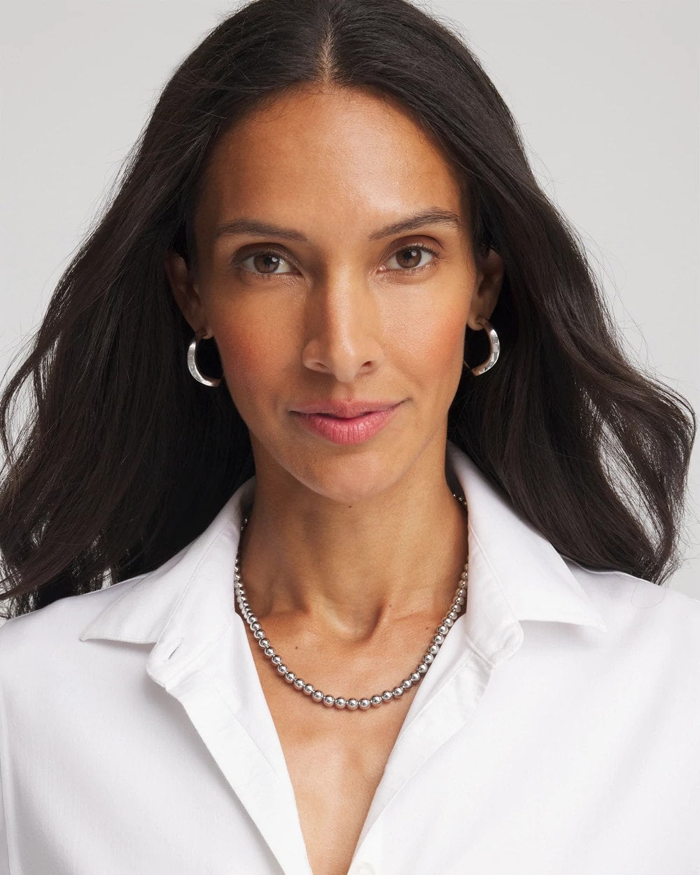 Chico's Silvertone Beaded Necklace