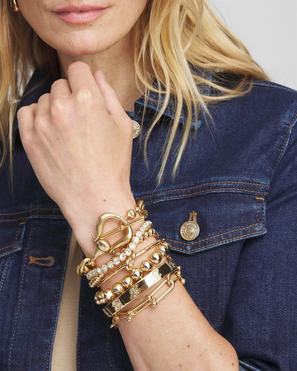 Chico's Small Beaded Gold Tone Stretch Bracelet
