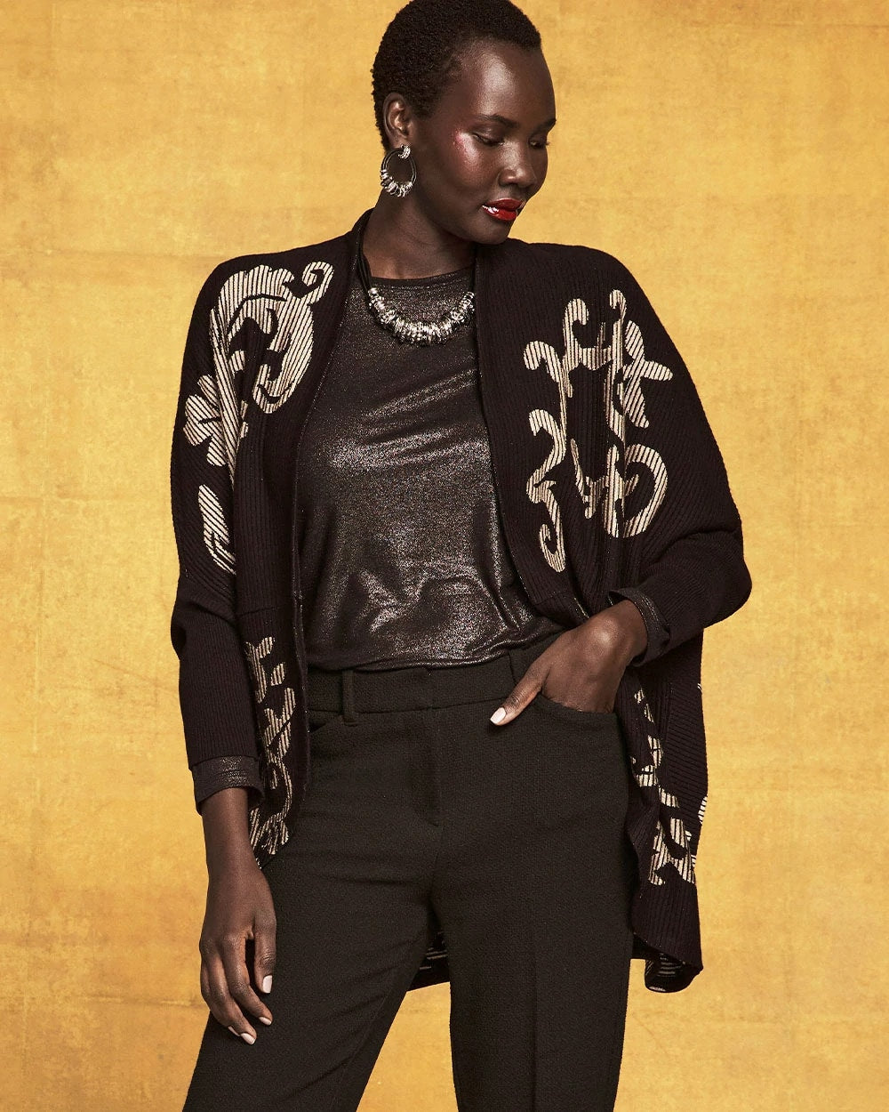 Chico's Ottoman Jacquard Cocoon Cardigan