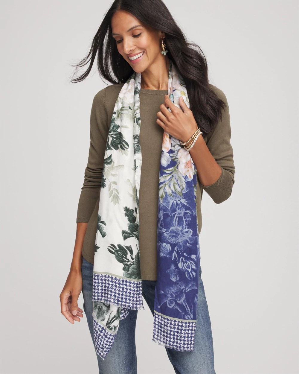 Chico's Colorblock Floral-Print Oblong Scarf