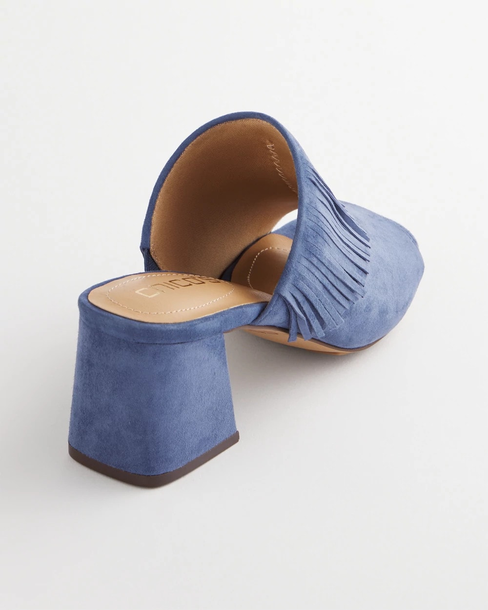 Chico's Blue Lotus Suede Fringe Block Heels